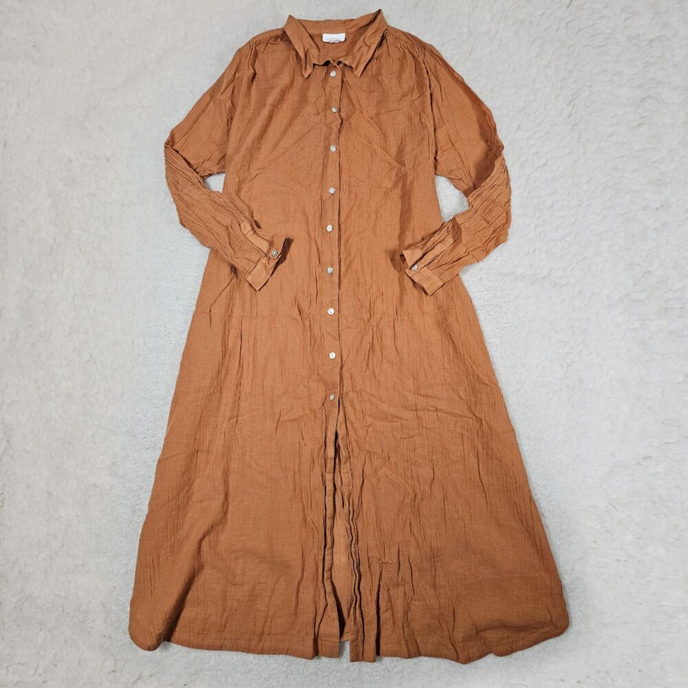 J. Jill Medium 100% Cotton Cinnamon Long Button Down Tunic Shirttail Dress